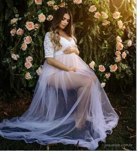 Moderskapsklänningar spets gravid kvinna fotografering props klänningar sexig tittar genom graviditet foton maxi tunn gasväv lång klänning baby shower q240427