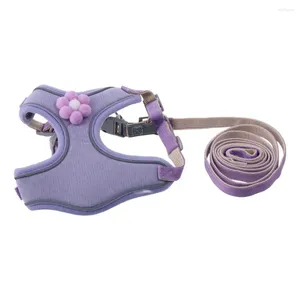 Dog Collars Honeycomb Grid Small Harness Leash Set Reflective Lilac Purple Sunflower Lightweight