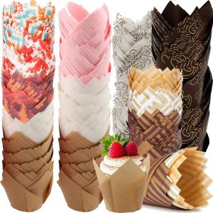 Formar 50st Tulpan Muffin Cases Paper Cupcake Baking Cups Oljetät Cupcakes Liner Baking Muffin Box Cup Cake Decorating Tool Wrap Falls