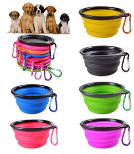 Resor Collapsible Dog Cat Feeding Bowls med krok Portable Pet Water Dish Featers Silikon Fällbara skålar 18 Stilar för att välja BOU3032252
