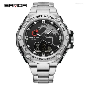 Wristwatches SANDA 3171 Men Outdoor Sports Watches Luxury Multifunctional Chronograph Military Watch Luminous Waterproof Digital Wristwatch