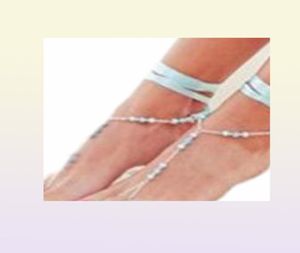 Pärla fotledskedjor armband för kvinnor mode lady fot tå ring sandal barfota stranddekor bandage anklet smycken2128647