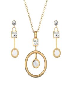 Gold Color Austrian Crystal Classic Hollow Round Necklace Pendant Earrings Jewelry Set2231809