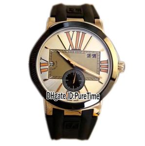 New Executive Dual Time 246003 421 Rose Gold Silver Dial Date Automatic Mens Watch Blue Rubber Sports Watches Puretime Cheap 1105162483