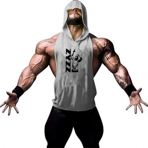 Men's Tank Tops Summer mens outdoor fitness wear hooded vest quick drying top gym sleeveless hooded vest mens casual wearL2404