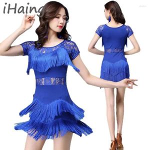 Stage Wear 2024 Women Ballroom Dance Dress Samba Costume Sexy Party Dresses Sheer Mesh Strenseble One-Piece Latino con pantaloncini