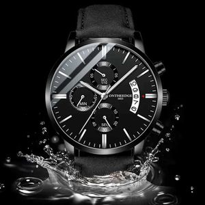 Wristwatches Mens Business Top Luxury Quartz Es Minimalist Casual Leather Watch Strap Calendar Q240426