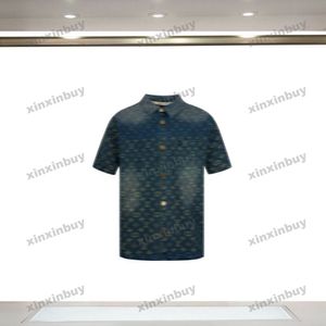 Xinxinbuy Männer Designer T-Shirt T-Shirt 2024 Regenbogen Wash Jacquard Buchstaben Denim Sets Kurzschläfe Baumwolle Frauen blau schwarz grün grau rot xs-xl