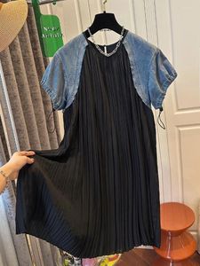 Casual Dresses Short Sleeved Drawstring Loose Pleated Dress Vestidos Elegantes Para Mujer Denim Summer Y2K Jeans Maxi Women