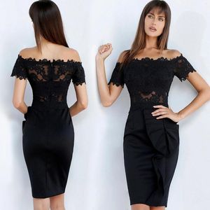 Party Dresses European And American Women's Dress Lace Splice Small Selling Creative Ruffle Edge Black Short Sleeve Wrap Hip