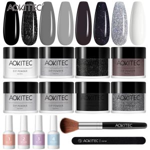Glitter Aokitec Nail Dipping Powder Kit with Function Gel Pastel Glitter Dip Powder Starter Set for French Nail Art Decorations Manicure