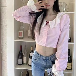 Frauenblusen koreanische Mode Kawaii Hemden Frauen Harajuku Langarmes Top Indie ästhetische Kleidung Outfits Pink Bluse Streetwear