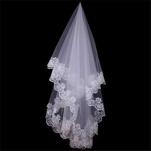 Wedding Hair Jewelry Short Wedding Veil for Women White Layer Lace Flower Border Appliqus Accessories