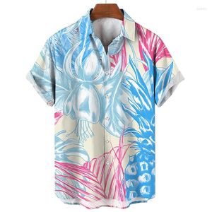 Men's Casual Shirts Summer Hawaiian Shirt Lapel Collar Tropic Plants Flamingo 3d Print Short Sleeve Fashion Vacation Beach Top Aloha