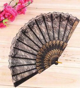 Vintage Fancy Dress Costume Chinese Costume Party Wedding Dancing Folding Lace Hand Fan Black2925164