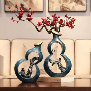 vase中国スタイルのひょうたんオープンワーク花瓶クリエイティブレジンオーナメントホームリビングルーム装飾オフィスデスクトップフラワーアレンジメント