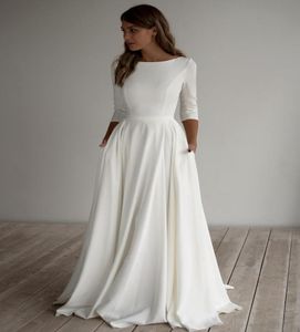 2020 ALINE CREPE MODEST Wedding Dress Długie rękawy Pockest Siek