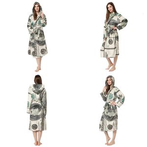 Robe Frauen US -Dollar gedrucktem Bademantel Europa und Amerika Paar Kapuze Pamas Flanell Homewear Personalisiert Nachthemd 231121