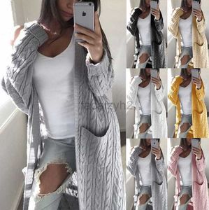 Kvinnors dike rockar Autumn och vinter Nya stickade kläder Dubbelfickor Hela kroppsstekt degvridningar Tröja Cardigan Long Shawl Jackets toppar