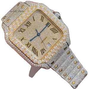 Missanite Tone duplo VVS Cuban Watch A1025 com VVS Moissanite Iced fora do Hip Hop Watch Watch Personalizado Luxo Relógio