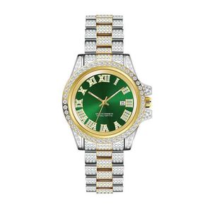 Armbanduhr Männer große Originalmarke Diamond Luxus ES Mode Alloy Band Hip Hop Golden Date Quarz Reloj Hombre Acero Inoxidable Q240426