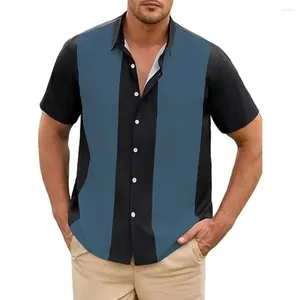 Męskie koszule męskie męskie koszulę w kręgle retro w paski z krótkim rękawem w dół wygodne modne topy m-2xl
