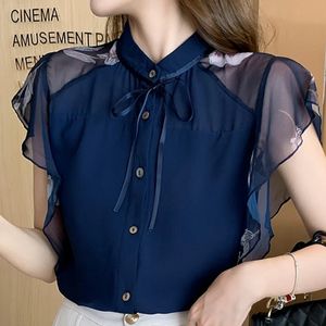 Summer Women Chiffon Blouse Shirt Women Tops Short Sleeve Bluse Women Blusas Mujer de Moda 2024 BULUSES FEMME Top Shirts F123 240426