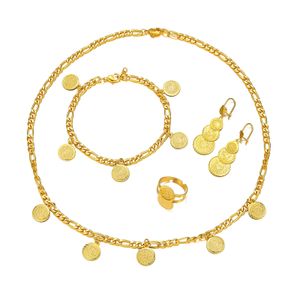 Ethlyn Coin Necklace Set Gold Color Antique Coin EarringsBraceLetringsNecklace Middle East Islims Islamic Women Sets My1507 240410