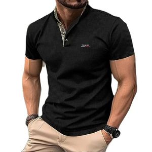 Мужская вышитая футболка кнопка Polo Рубашка Постепенная вышивка узора Street Shortsleaved 240426