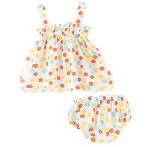 2 Piece Summer Kleinkind Girl Outfits Set Korean Cute Dot Print ärmellose Baumwolltopsshorts Babykleidung geborene Kleidung BC1206 240426