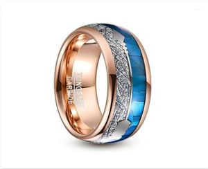 Cluster Rings 8mm Wide Tungsten Carbide Ring Rose Gold Inlaid Blue Shell Meteorite Arrow Dome Steel Wedding Men Jewelry1261a6484153