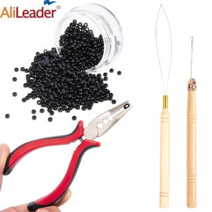 Rör 1000st Nano Rings Micro Rings Beads +1 st Pulling Needle +1pc 3 Holes Hair Plats Micro Rings Beads Hair Extensions Tools Kit
