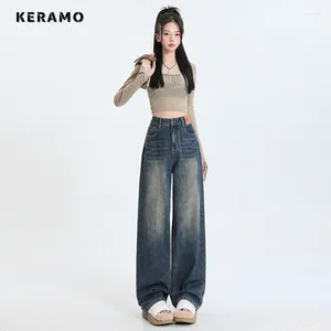 Women's Jeans Harajuku High Street Style Vintage Waist Loose Pants 2024 Autumn Winter Y2K Wide Leg Baggy Denim Trouser