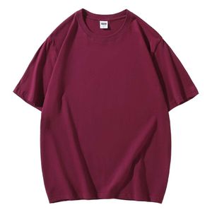 Cotton 210g Pure Drop Shoulder Hermes Kort 25 färg Rund hals Löst passande Casual T-shirt Halvärmad