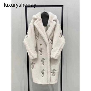 Maxmaras Coat Teddy Bear Womens Cashmere Coats ull vinter max ny överdimensionerad silhuett kokong hippocampus varm fleece lamm päls