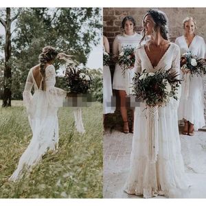 V Nece Country Wedding Dress Crochet Lace Vintage Summer Boho свадебные платья Франция очаровательное горячее Гелинлик Впиндо де Нойв