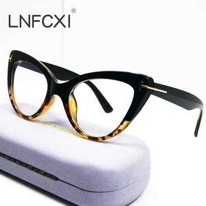 Moda de óculos de sol Frames lnfcxi quty Óculos moldura para mulheres anti-azu-azul moda ladys myopia óculos de gato de gato oleoscolores com óculos de computador T240428