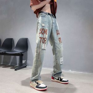 Bedömda jeans för män på våren och sommaren, koreansk version av Harajuku Trendy Instagram Loose Hip-Hop Casual Wide Ben Long Pants