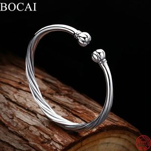 BOCAI S999 Sterling Silver Charms Armband för kvinnor Män mode Twisted Mönster Twists-Bangle Simple Jewelry 240424