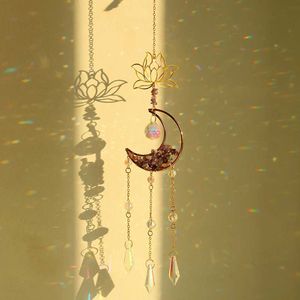 Decorazioni da giardino Moon e loto Prism Suncatcher Stone Natural Stone Dreamcatcher Hanging Crystal Sun Catcher Rainbow Maker Garden Finestra Decorazione