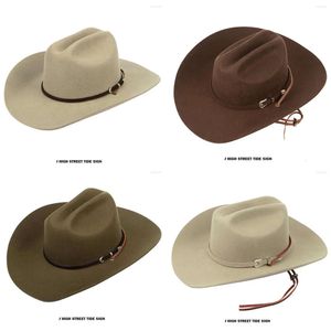 Märke basker mens mode västerländsk cowboy hatt med roll up brem amerikan rerto ull filt cowgirl ridning original kvalitet