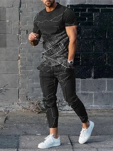 Summer abbigliamento sportivo maglietta a maniche corte pantaloni lunghi pantaloni da 2 pezzi set da uomo tracce di tendenza casual di tendenza maschi di grandi dimensioni 240419