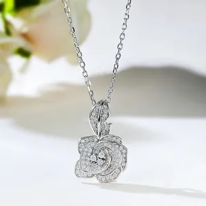Pendants S925 Pure Silver Camellia Necklace With Rose Chinese Style Clawbone Pendant Versatile Ring