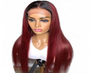 مستقيم 1B Burgundy 13x6 الدانتيل الجبهة البشرية شعر مستعار REMY Brazilian Hair 150 99J 55039039 Silk Base Lace WIG86120957269074