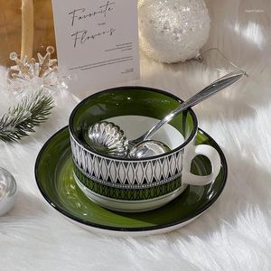 マグカップAhunderjiaz-VintageEmerald Coffee Cup and Saucer Set Ceramic Mug Kitchen Drinkware Home Decor Tea