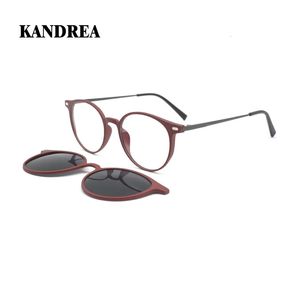 Kandrea Metal Vintage Magnetic Sunglasses 여성 클립 2 in 1 광학 근육 안경 남성 분극 처방 안경 S2124 240417
