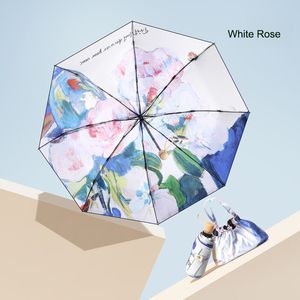 Ultra Light Double-layer Double Flowers Oil Painting Umbrella, Mini Sunshade, Rain and Shine Dual-purpose Umbrella, Portable Sun Umbrella