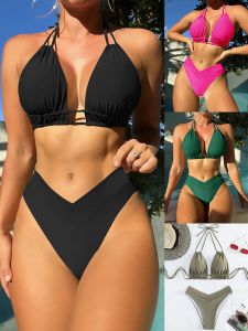 Set Nylon Solid Bikini Bikini Swimwear Sexy Modeling Design Swimsuit Frauen 2023 neue Strandbekleidung für Badeanzug