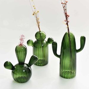 Garden Decorations Creative New Cactus Glass Shaped Vase for Plant Creative Vase Home Desktop Decor Transparent Hydroponics Plant Vase Crafts