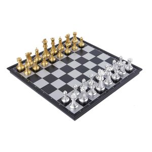 Folding Magnetic Chess Set Gold Silver Travel Chess Board Game Sets Portable Chess Set Board Game for Children Adult Party 240415